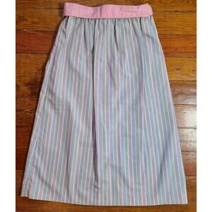 Vintage Stripe A-line Midi Skirt 60s 70s Retro Tie Belt Pockets Stranger Things